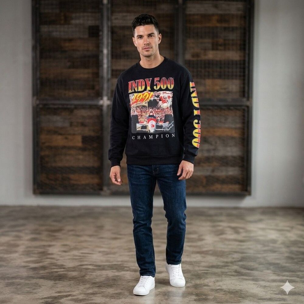 Vintage Indy 500 1991 Champion Crewneck Sweatshirt Mens XL Rick Mears Graphic]